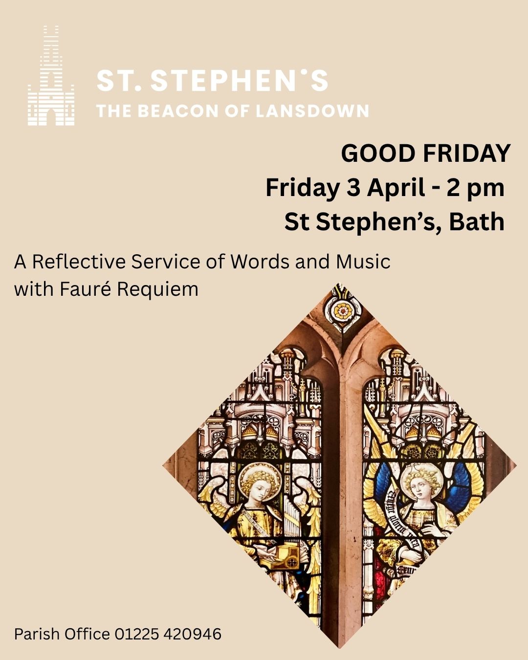 Good Friday Reflective Service of Music and words at St Stephens 3 April at 2 pm