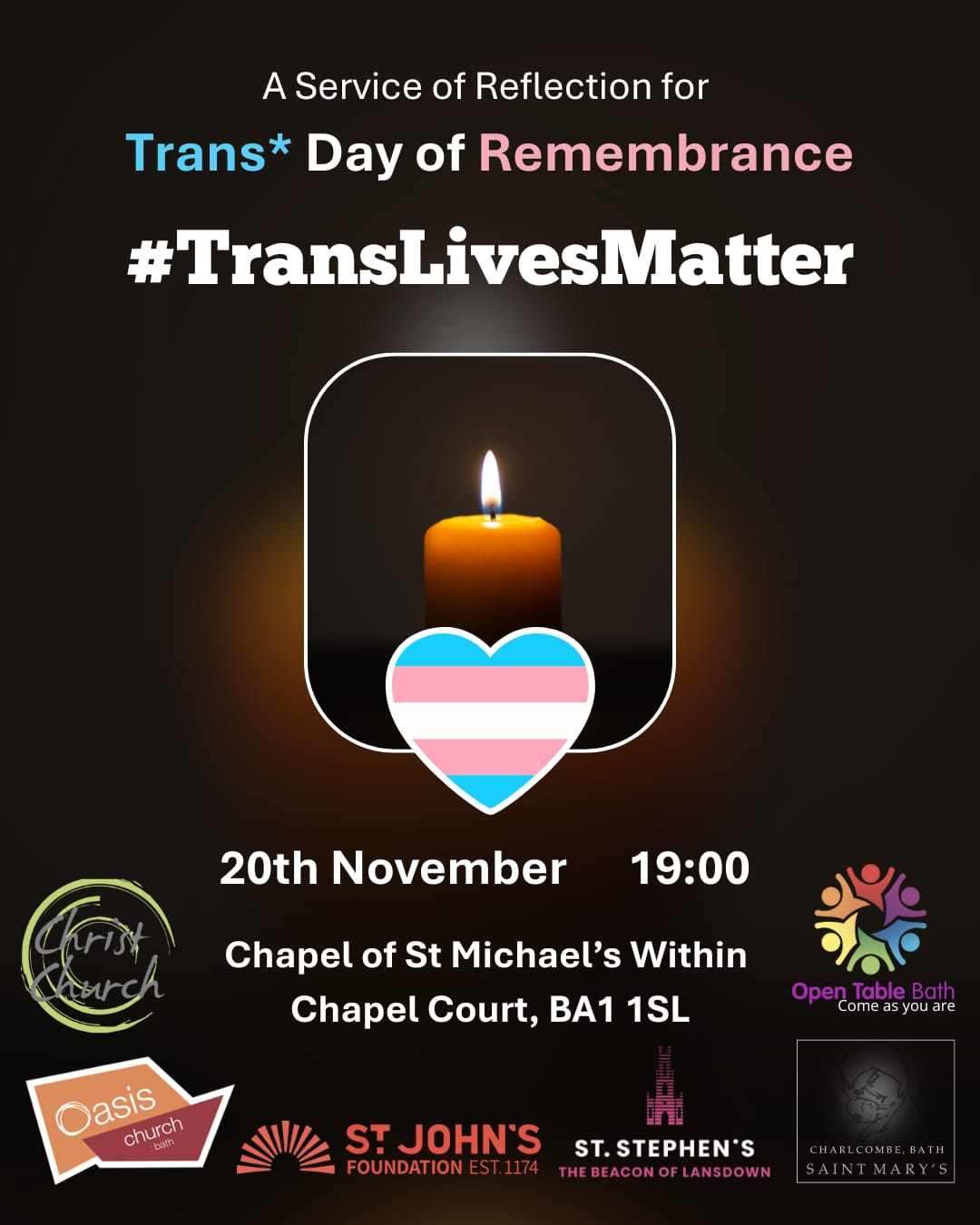 Service of Reflection for Trans Day of Remembrance Nov 20 1900 at the Chapel of St Michael Within