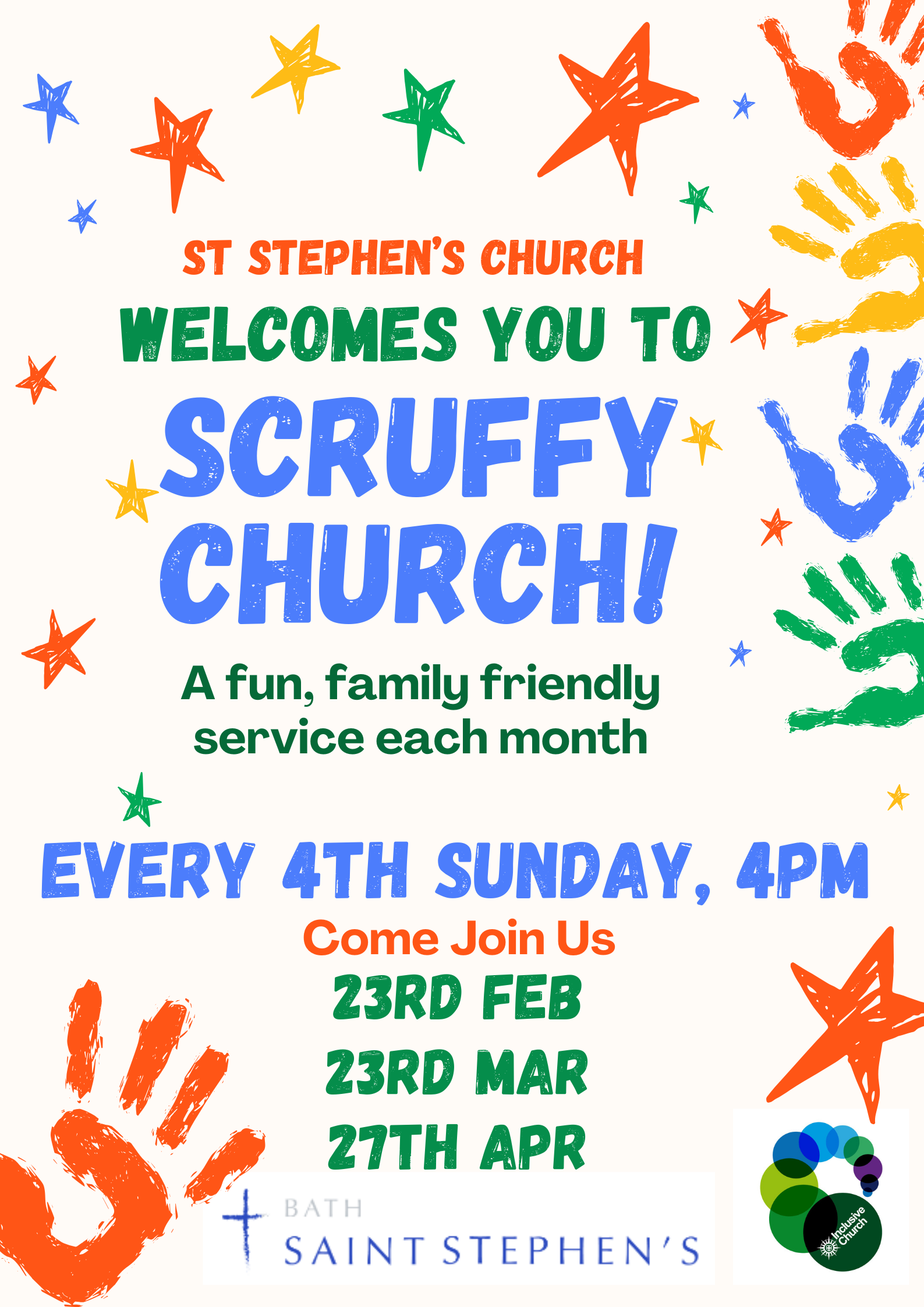 Scruffy Church family fun service at St Stephen's every 4th Sunday at 4 pm