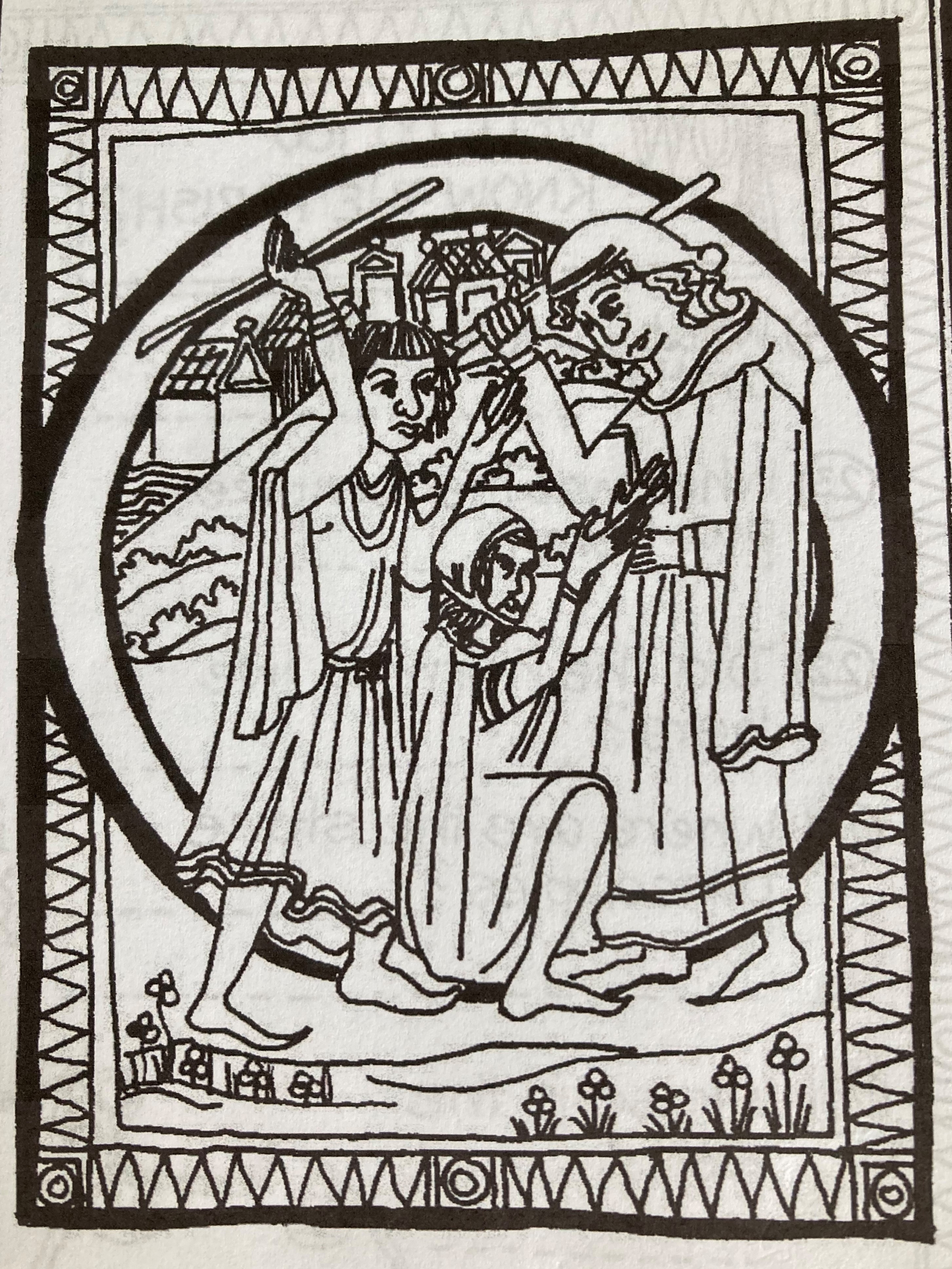 beating the bounds lino cut of historic activity